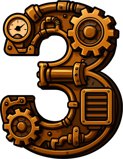 numero 3 en estilo steampunk.
In-Game asset.  2d.  High contrast.  No shadows