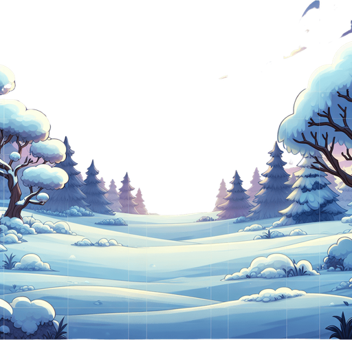 A background image for a puzzle video game depicting the season of winter. Cartoon.
Single Game Texture. In-Game asset. 2d. Blank background. High contrast. No shadows.
