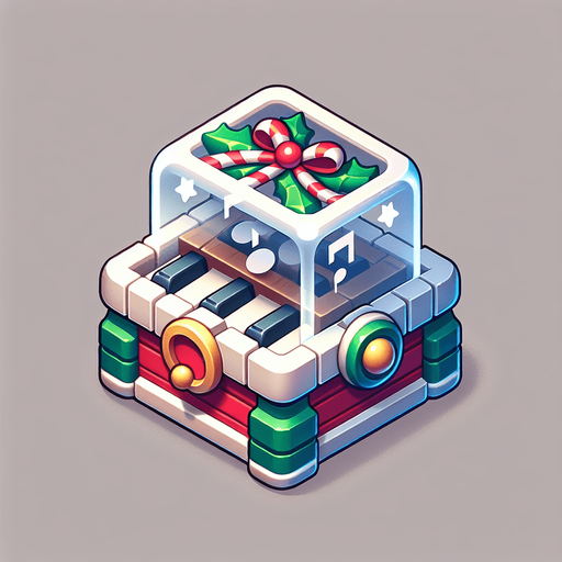 A christmas Music Box . Plastic style Single Game Texture. In-Game asset. 2d. Blank background. High contrast. No shadows.