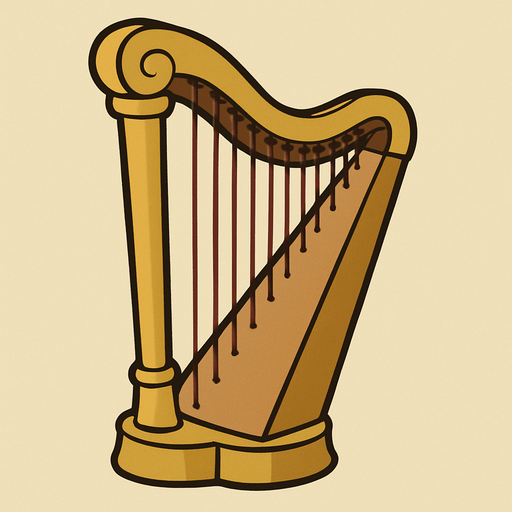 Harp in professor Layton game style.
In-Game asset.  2d.  High contrast.  No shadows