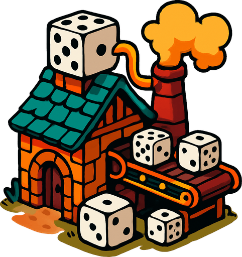 Dice factory from the fantasy world.
In-Game asset.  2d.  High contrast.  No shadows