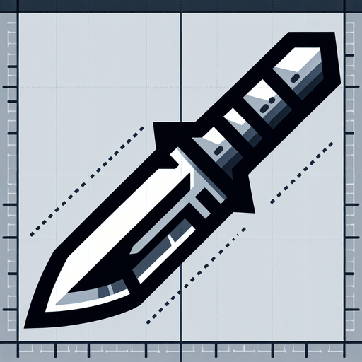 A knife facing left.
Single Game Texture.  In-Game asset.  2d.  Blank background.  High contrast.  No shadows