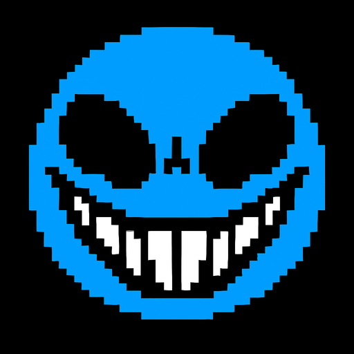 Cara sonriente malvada de color azul similar ala cara de chara se undertale.
In-Game asset.  2d.  High contrast.  No shadows