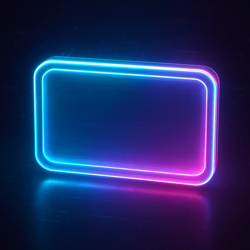 button in the shape of a protorealistic holographic futuristc Rectangle .
Front view.