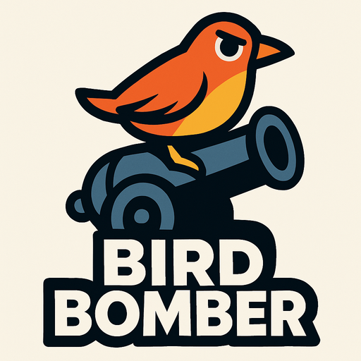 En el logo estera el texto de bird bomber abajo estara un cañon y arriba un pajaro.
In-Game asset.  High contrast.  No shadows