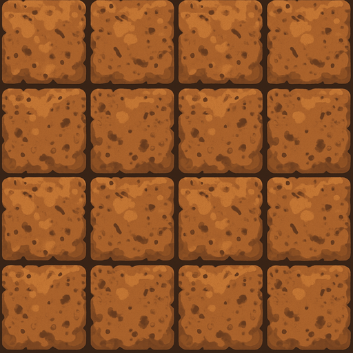 Bloque de tierra sin césped, visto desde arriba, con efecto repetido para unirse a otros bloques, ocupar el cuadro completo de imagen
In-Game asset.  2d.  High contrast.  No shadows