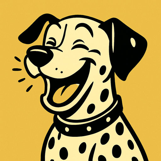dalmatian dog laugh.
In-Game asset.  2d.  High contrast.  No shadows