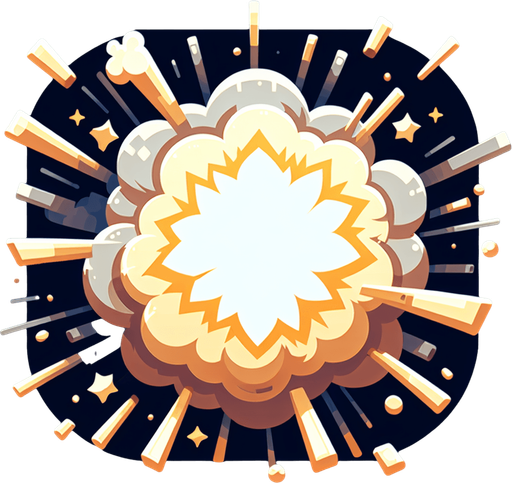 Explosion coming from the center..
Single Game Texture. In-Game asset. 2d. Blank background. High contrast. No shadows.