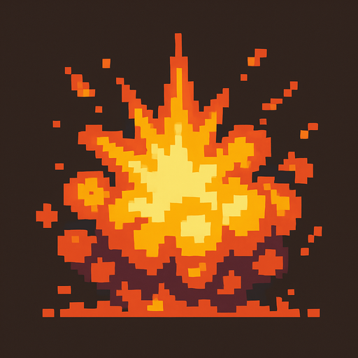 digital pixel art explosion.
In-Game asset.  2d.  High contrast.  No shadows