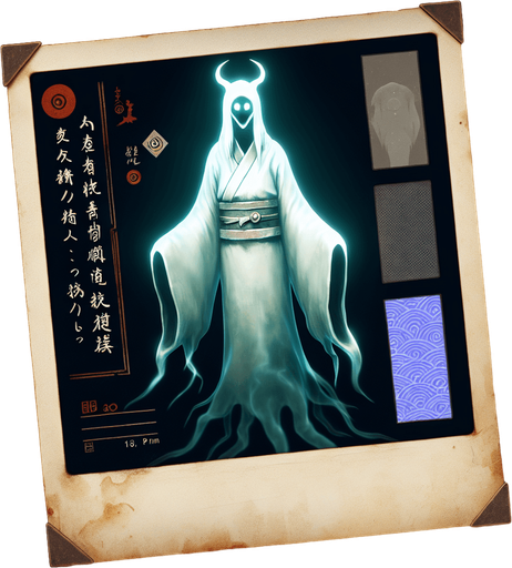 Polaroid photo of ghost, Japanese ghost
Single Game Texture. In-Game asset. 2d. Blank background. High contrast. No shadows.