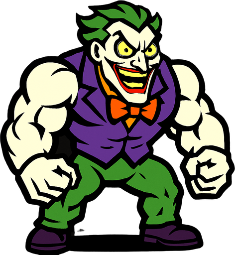 Mad strong person like the joker 2d game.
In-Game asset.  2d.  High contrast.  No shadows