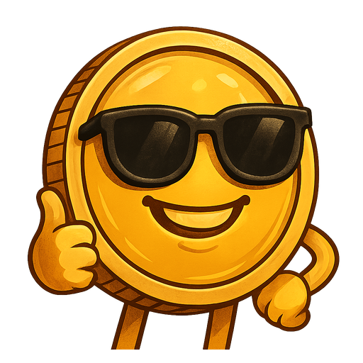 Golden memecoin with sunglasses