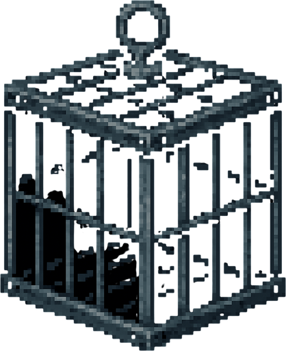 Jaula de metal oscura , pixel art.
In-Game asset.  2d.  High contrast.  No shadows