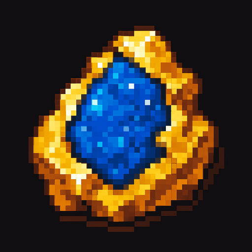 mineral de oro con lapizlazuli incrustado.
In-Game asset.  2d.  High contrast.  No shadows. pixelart