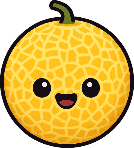 Circle cantaloupe with cute face.
In-Game asset.  2d.  High contrast.  No shadows