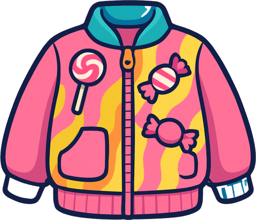 cute candy design jacket top view..
In-Game asset.  2d.  High contrast.  No shadows