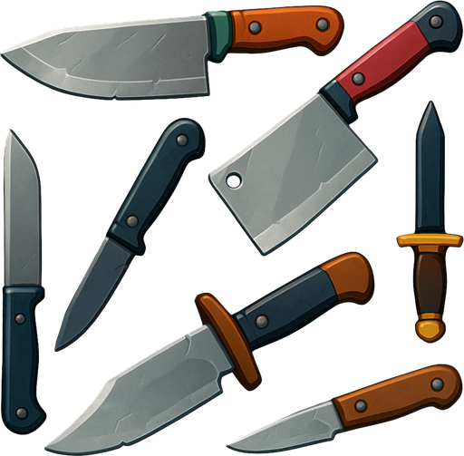 Pack of different knives.
In-Game asset.  High contrast.  No shadows. 3D