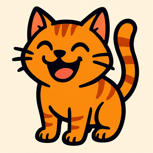 Gulen bir kedi.
In-Game asset.  2d.  High contrast.  No shadows