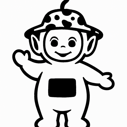 Un teletubie blanco con un sombrero blanco con manchas negras.
In-Game asset.  2d.  High contrast.  No shadows