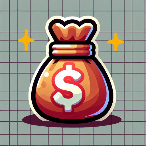 money bag.
Single Game Texture.  In-Game asset.  2d.  Blank background.  High contrast.  No shadows