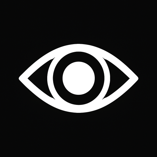 white eye open minimalist icon.
In-Game asset.  2d.  High contrast.  No shadows