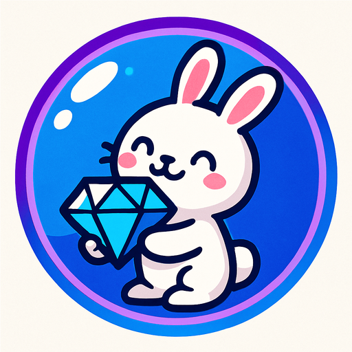 a bubble with a cute rabbit holding a diamond stone like a troffy.
In-Game asset.  2d.  High contrast.  No shadows