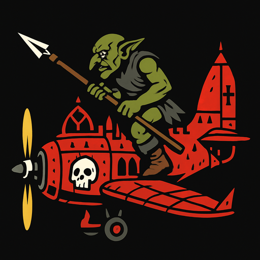goblin spear ghotic fantasy warplane. side scroller.
In-Game asset.  2d.  High contrast.  No shadows
