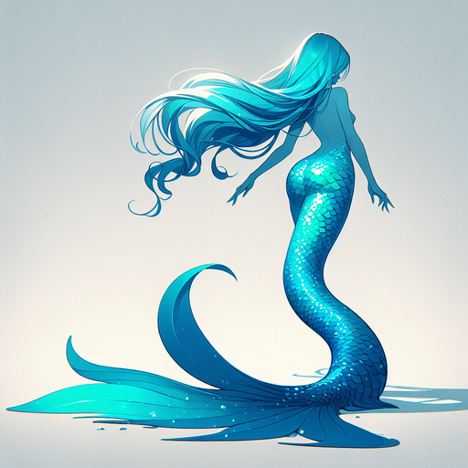 A beautiful blue and turquoise mermaid.
Single Game Texture. In-Game asset. 2d. Blank background. High contrast. No shadows.