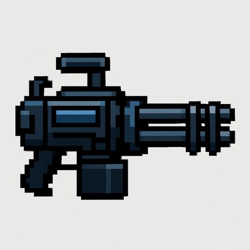 Let there be a mini machine gun and let this gun be pixel shaped.
In-Game asset.  2d.  High contrast.  No shadows