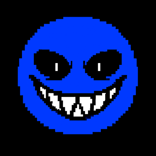 Cara sonriente malvada de color azul similar ala cara de chara se undertale.
In-Game asset.  2d.  High contrast.  No shadows