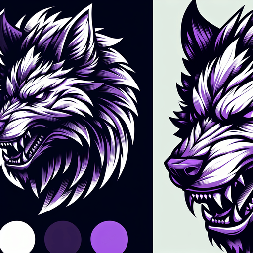 stylized purple  werwolf head.
Single Game Texture. In-Game asset. 2d. Blank background. High contrast. No shadows.