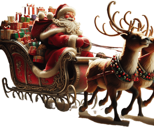 Santa's sleigh with reindeers. profile view