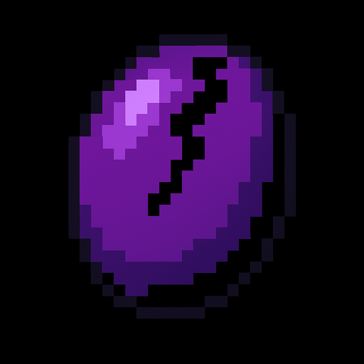 purple black mysterious unknown fruit seed 
8bit.
In-Game asset.  2d.  High contrast.  No shadows
