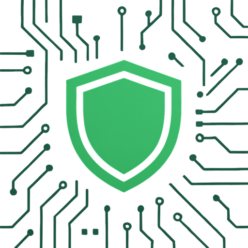 Green, simple shield icon, clean minimal futuristic design, top-down view, 76x76 pixels, matches sci-fi circuit board theme, no text, no glow, no effects, just flat shape.
In-Game asset.  2d.  High contrast.  No shadows