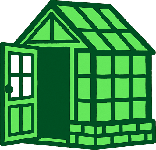 green house, open door looking left.
In-Game asset.  2d.  High contrast.  No shadows
