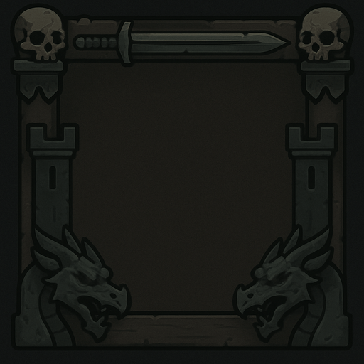 rectangular frame, medevil concept  without text and dark color platte.
In-Game asset.  2d.  High contrast.  No shadows