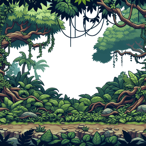 Jungle.
Single Game Texture. In-Game asset. 2d. Blank background. High contrast. No shadows.
