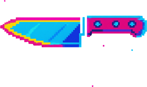 A kitchen knife. Side view. 80s arcade machine graphics..
In-Game asset.  2d.  High contrast.  No shadows