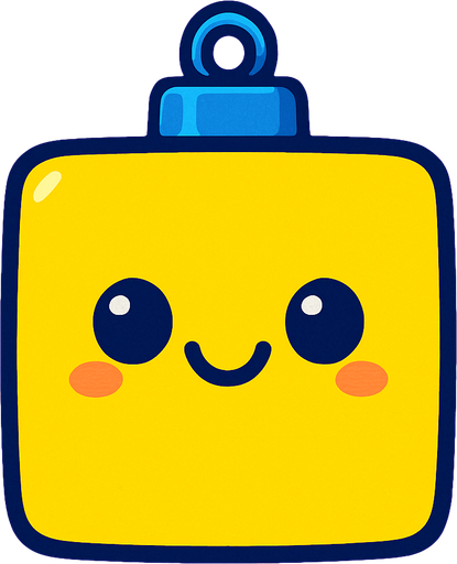 Perfectly square bright cobalt yellow Christmas decoration with cute happyy face. Cartoon style. Cute art style.simple.
In-Game asset.  2d.  High contrast.  No shadows