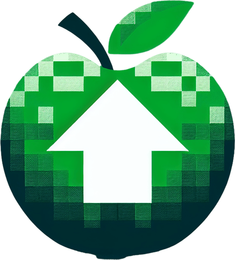 a white " ^" on a green apple..
Single Game Texture. In-Game asset. 2d. Blank background. High contrast. No shadows.