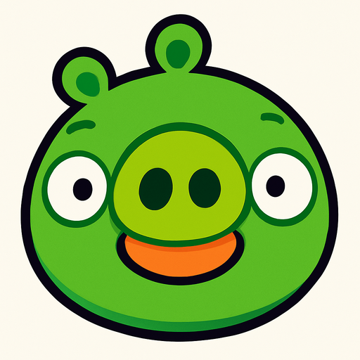 Green pig no angry.
In-Game asset.  2d.  High contrast.  No shadows