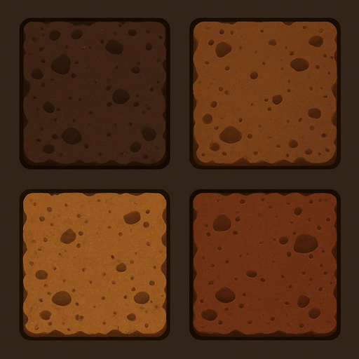 Pack of different Dirt, square.
In-Game asset.  2d.  High contrast.  No shadows