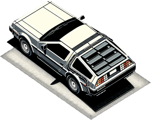 DeLorean car, seen from behind

Top-down, gta2, Single Game Texture. In-Game asset. 2d. Blank background. High contrast. No shadows.isometric