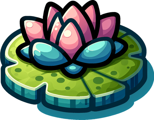 Single Cartoon lillypad seen edge on. No flower
Game Texture. In-Game asset. 2d. Blank background. High contrast. No shadows.