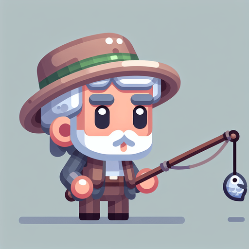 balıkçı animasyon şeklinde.
Single Game Texture.  In-Game asset.  2d.  Blank background.  High contrast.  No shadows