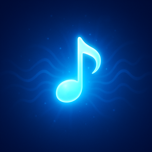 A single glowing blue melody symbol in the center, surrounded by soft blue light, abstract sound waves gently radiating outward, dreamy and minimalistic background, magical atmosphere, high contrast lighting, perfect for a music-themed game, 4K, highly detailed.
In-Game asset.  2d.  High contrast.  No shadows