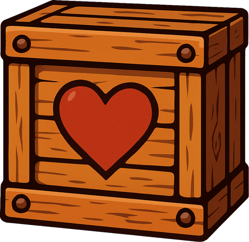 A wooden box with a heart symbol on it.
In-Game asset.  High contrast.  No shadows