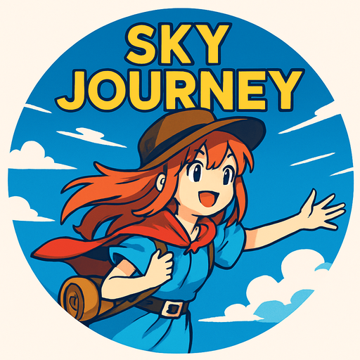 Round shape of song cover of anime style with Sky Journey theme.
In-Game asset.  2d.  High contrast.  No shadows
