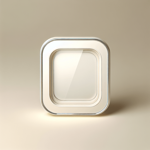 Pale white pop-up window with chrome rounded corners in front view.