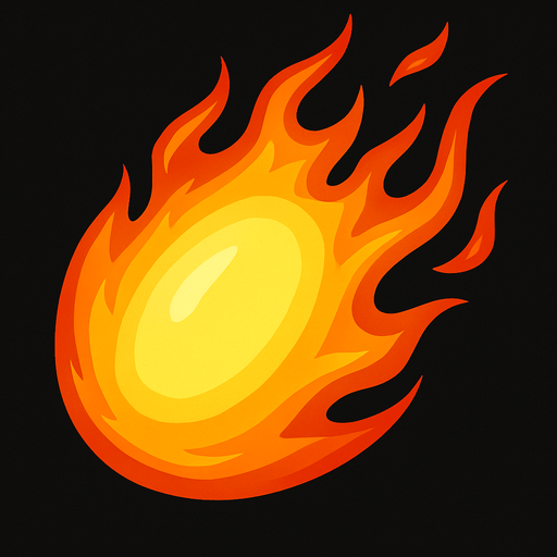 oval fire ball.
In-Game asset.  2d.  High contrast.  No shadows